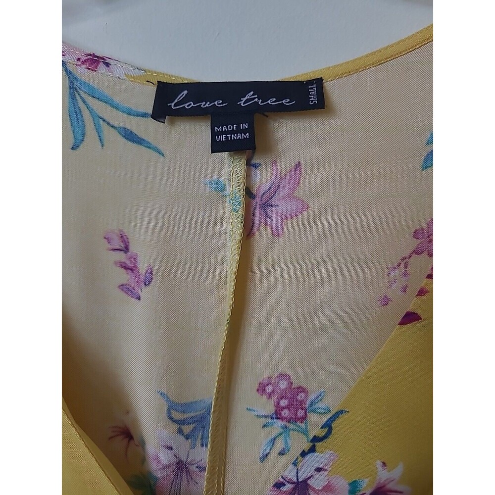 Love Tree Yellow Floral V Neck Dress Romper Size Small With Tags - Picture 3 of 9